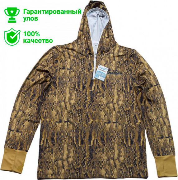Футболка ICE SILK SUNBLOCK Sand Snake, размер M, UV защита, с капюшоном, дл.рукав (Kosadaka)