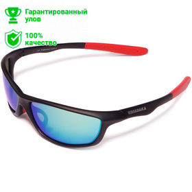 Очки поляризац. плавающие в футляре, голуб.зеркальн.линзы, оправа- мат.чёрн.+красн.резин. (Kosadaka)