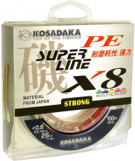 Леска плетен. Kosadaka "SUPER LINE PE X8" 150м, цв. multicolor, 0,25мм, 18,1кг