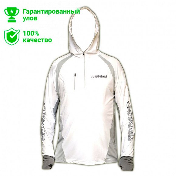 Футболка ICE SILK SUNBLOCK белая, размер 2XL, UV защита, с капюшоном, дл.рукав (Kosadaka)