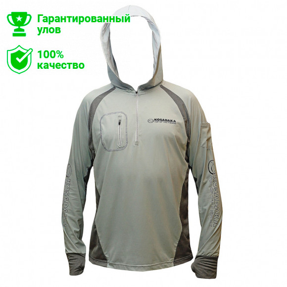 Футболка ICE SILK SUNBLOCK серая, размер L, UV защита, с капюшоном, дл.рукав (Kosadaka)