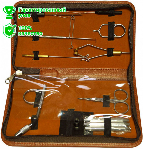 Набор инструментов для вязания мушек с держателем в чехле из кожзам. (Kosadaka)
