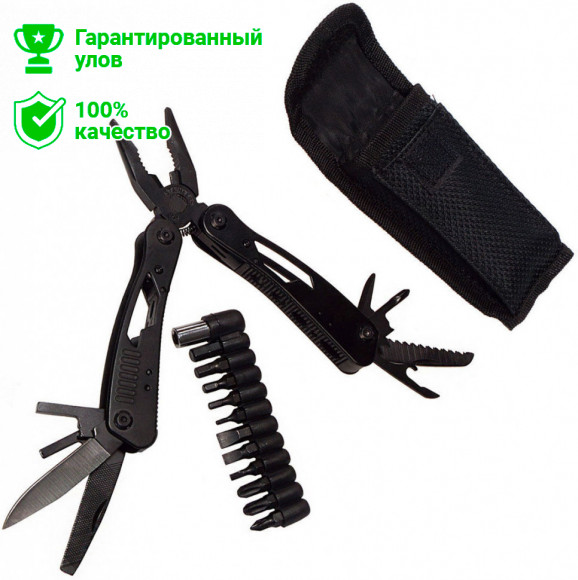 Мультитул "Kosadaka" 15.5/10см в чехле, нерж.сталь, чёрн.покр. (пассатижи, нож и др.) + насадки-отв