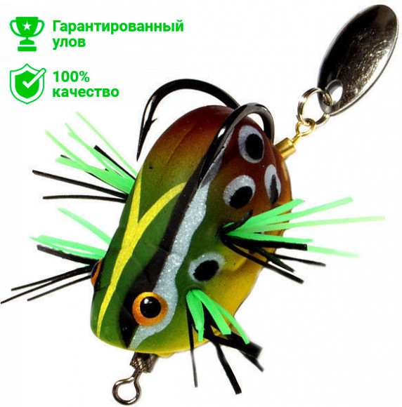 Приманка-незацеп.мягк.оснащ.плав. Лягушка-поппер-спинер им.лапкок LB10 30mm, 4g, цвет G02 (Kosadaka)