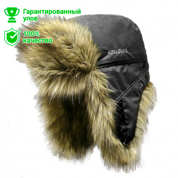 Шапка ушанка "Arctic" плащевка чёрн / мех волк