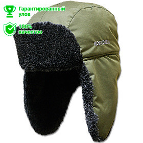 Шапка ушанка "Arctic" плащевка хаки / мех меланж