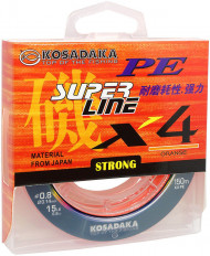 Леска плетен. Kosadaka "SUPER LINE PE X4" 150м, цв. orange, 0,30мм, 21,8кг