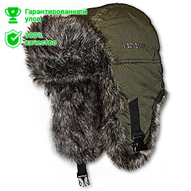 Шапка ушанка "Arctic" плащевка хаки / мех шиншилла