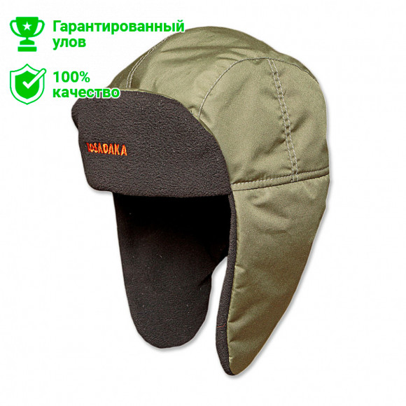 Шапка ушанка "Ultra" плащевка хаки / флис чёрн
