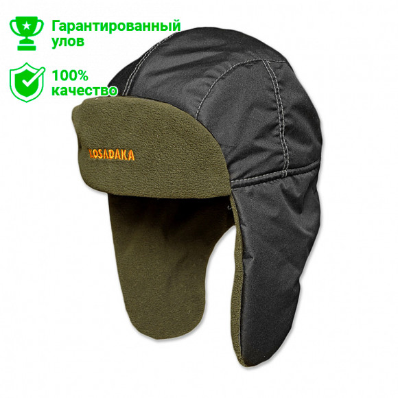 Шапка ушанка "Ultra" плащевка чёрн / флис хаки