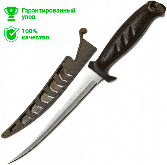 Нож филейный 15см с серейтором F-501, жёстк.чехол с фиксатором (Kosadaka)