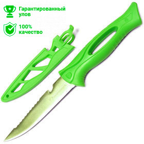 Нож филейный 10см с серейтором и стропорезом N-FN15, жёстк.чехол с фиксатором (Kosadaka)