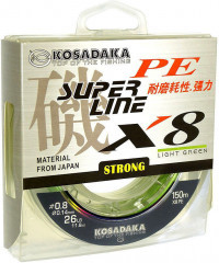 Леска плетен. Kosadaka "SUPER LINE PE X8" 150м, цв. light green, 0,08мм, 4,8кг